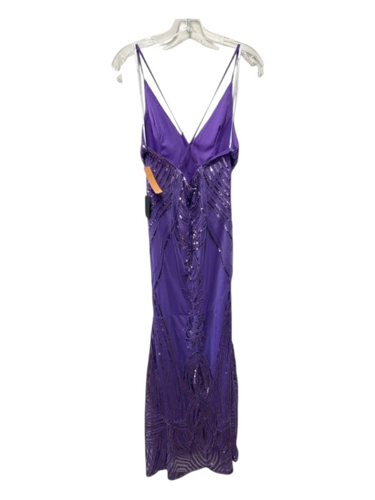 Lulus Size L Purple Polyester Sequins Geometric Sleeveless Back Zip Gown Purple / L