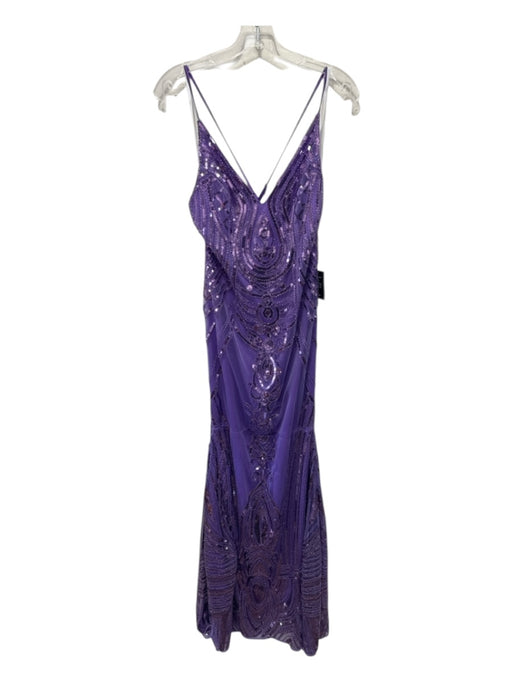 Lulus Size L Purple Polyester Sequins Geometric Sleeveless Back Zip Gown Purple / L