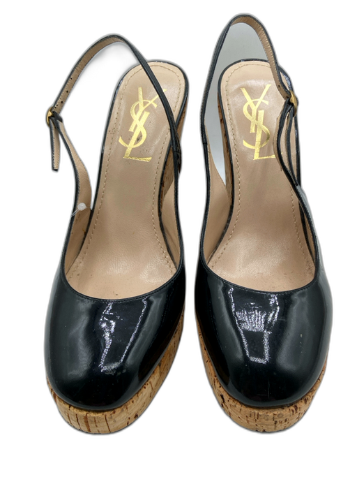 Yves Saint Laurent Shoe Size 36 Black Patent Leather Cork Round Toe Wedges Black / 36
