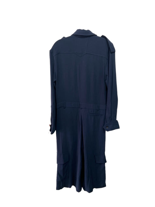 Zara Srpls Size M Navy Viscose Collared Button Up Long Sleeve Cargo Jumpsuit Navy / M