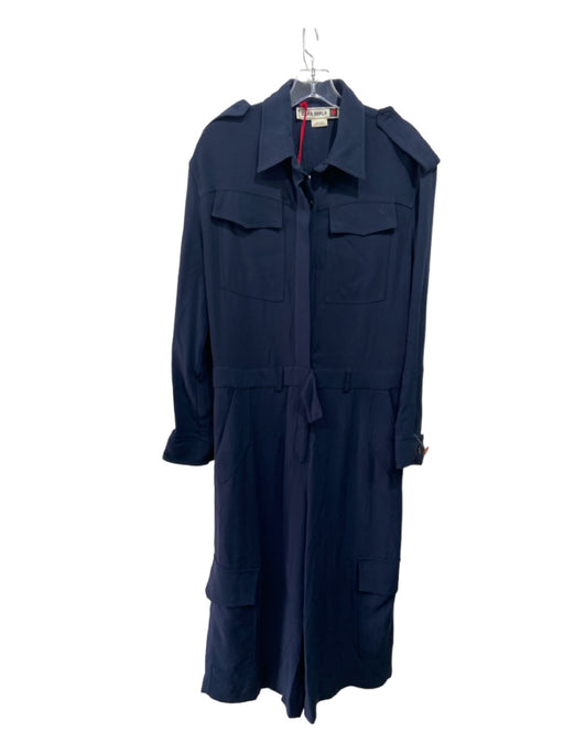 Zara Srpls Size M Navy Viscose Collared Button Up Long Sleeve Cargo Jumpsuit Navy / M
