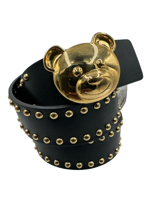 Moschino Couture Black & Gold Leather & Metal Studded Bear Belts Black & Gold / M/42