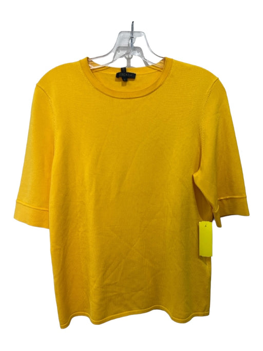 Escada Size L Yellow Viscose Blend Round Neck Short Sleeve Ribbed Top Yellow / L