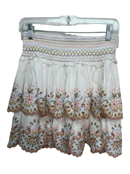 Love The Label Size 7 White & Multi Cotton Eyelet Embroidered Flowers Skirt White & Multi / 7