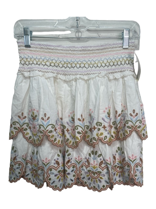 Love The Label Size 7 White & Multi Cotton Eyelet Embroidered Flowers Skirt White & Multi / 7