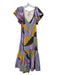 La Ligne Size M Purple Green Yellow Cotton Abstract V Neck Open Back Dress Purple Green Yellow / M