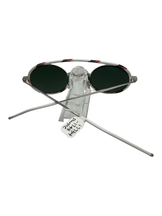 Christian Dior White Red & Blue Metal Aviator Round Striped Detail Sunglasses White Red & Blue