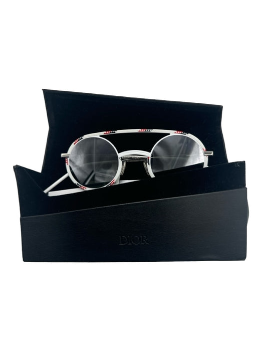 Christian Dior White Red & Blue Metal Aviator Round Striped Detail Sunglasses White Red & Blue