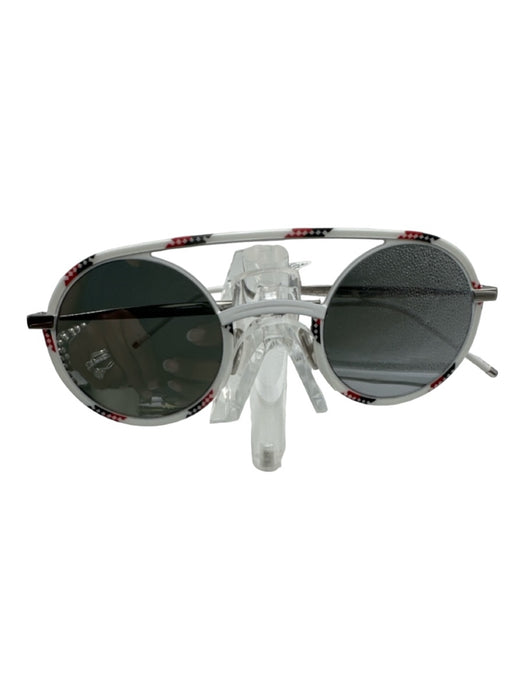 Christian Dior White Red & Blue Metal Aviator Round Striped Detail Sunglasses White Red & Blue