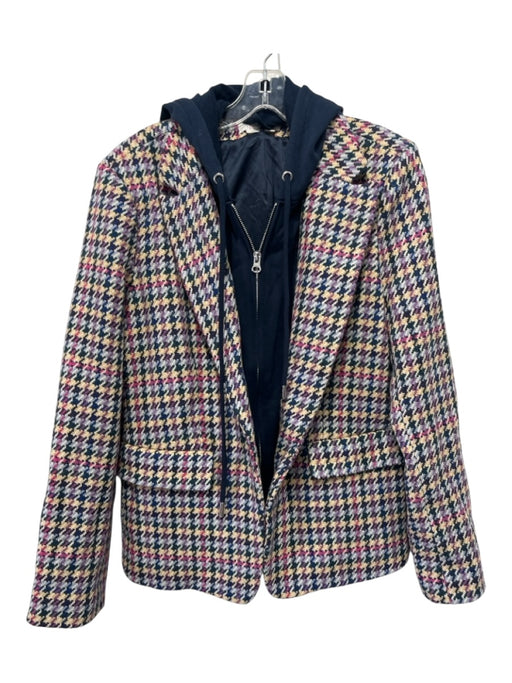 By Anthropologie Size L Navy Blue, Yellow, Pink Wool & Polyester Jacket Navy Blue, Yellow, Pink / L