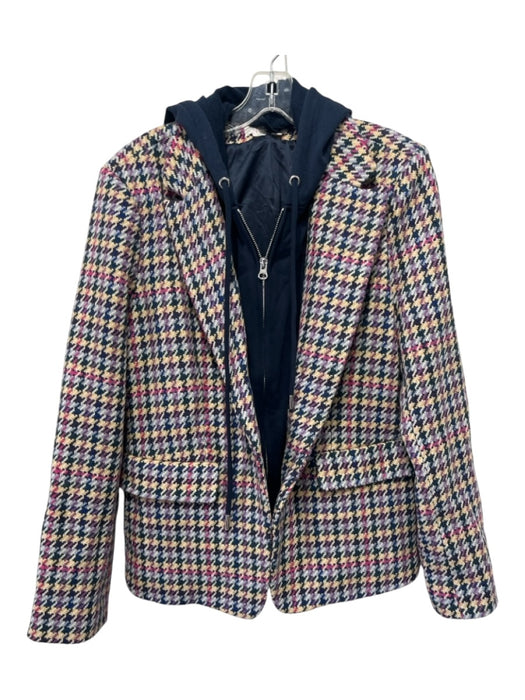 By Anthropologie Size L Navy Blue, Yellow, Pink Wool & Polyester Jacket Navy Blue, Yellow, Pink / L