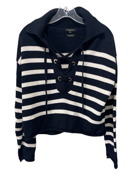 Mossimo Dutti Size L Navy Blue & White Cotton Horizontal Stripes Sweater Navy Blue & White / L