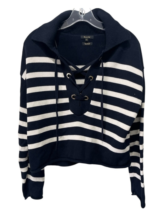 Mossimo Dutti Size L Navy Blue & White Cotton Horizontal Stripes Sweater Navy Blue & White / L