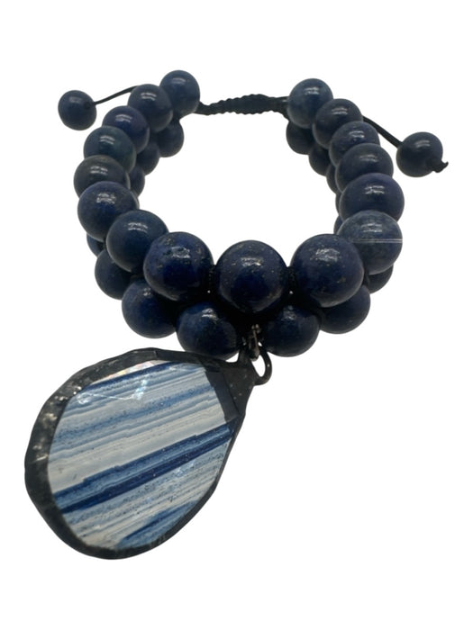 dark blue Lapis Lazuli Beads Pendant Tear Drop Adjustable Bracelet dark blue