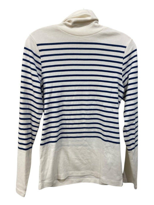 J Crew Size Large Cream & Navy Cotton Long Sleeve Striped turtle neck Top Cream & Navy / Large