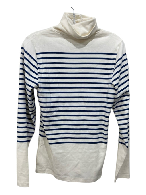 J Crew Size Large Cream & Navy Cotton Long Sleeve Striped turtle neck Top Cream & Navy / Large