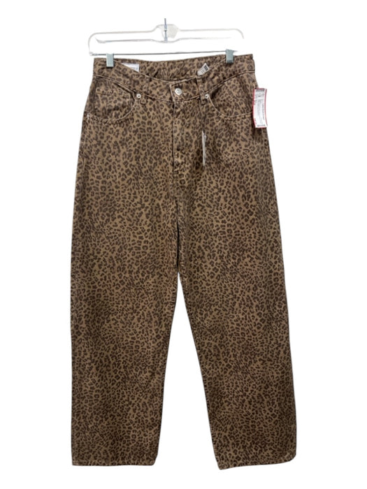 Zara Size 6/28 Brown Print Cotton Denim Animal Print Wide Leg Jeans Brown Print / 6/28