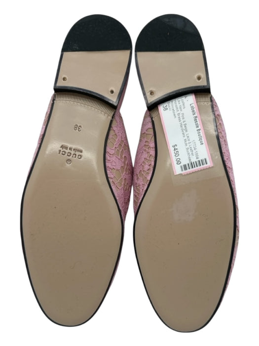 Gucci Shoe Size 38 Pink & Beige Lace & Leather Horsebit Brass Hardware Loafers Pink & Beige / 38