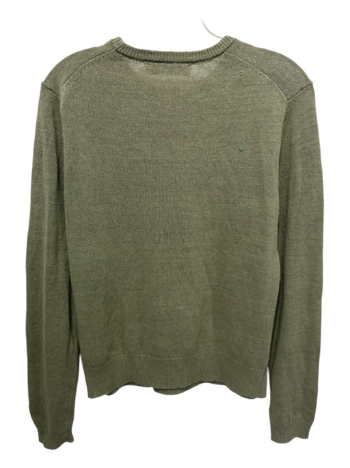 Zara Size M Olive Green Cotton Blend Thin Knit Round Neck Ribbed Trim Sweater Olive Green / M