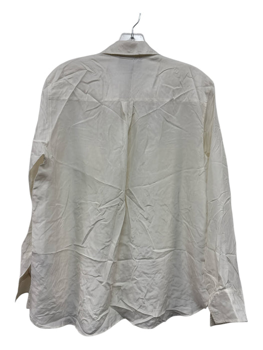 Zara Size L Cream White Silk Long Sleeve Buttons Breast Pockets Blouse Top Cream White / L