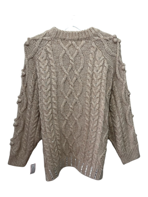 Zara Size L Tan Wool & Polyester blend 3d floral detail Bejeweled Sweater Tan / L