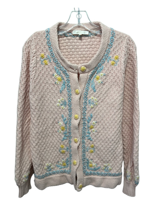 Love Shack Fancy Size S pastel pink, blue, yellow Cotton Blend Flowers Cardigan pastel pink, blue, yellow / S