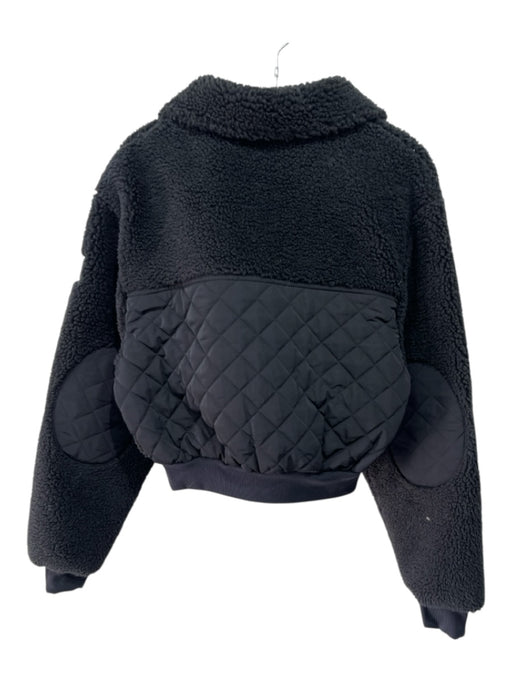 Alo Size S Black Polyester Fleece Fabric Block Zip Pocket Elbow Patches Jacket Black / S