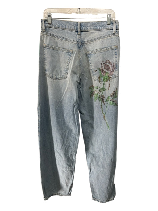 Zara Size 4 Light Wash Cotton Denim Zip & Button Rhinestone Flower Jeans Light Wash / 4