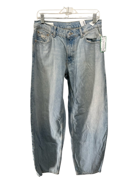 Zara Size 4 Light Wash Cotton Denim Zip & Button Rhinestone Flower Jeans Light Wash / 4