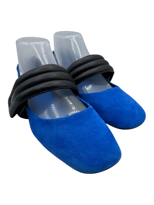 Tory Burch Shoe Size 8.5 Blue & Black Leather Upper Suede Square Toe Flats Blue & Black / 8.5