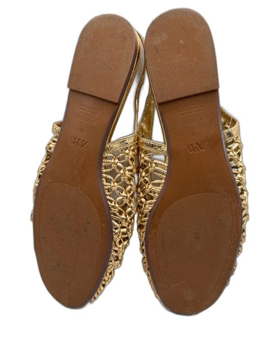 Zara Shoe Size 39 Gold Round Toe Woven Slingback Flats Gold / 39