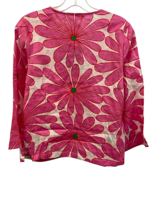 Boden Size 0 Pink & Green Linen Floral Long Flare Sleeve V Neck Top Pink & Green / 0