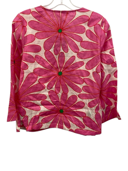 Boden Size 0 Pink & Green Linen Floral Long Flare Sleeve V Neck Top Pink & Green / 0