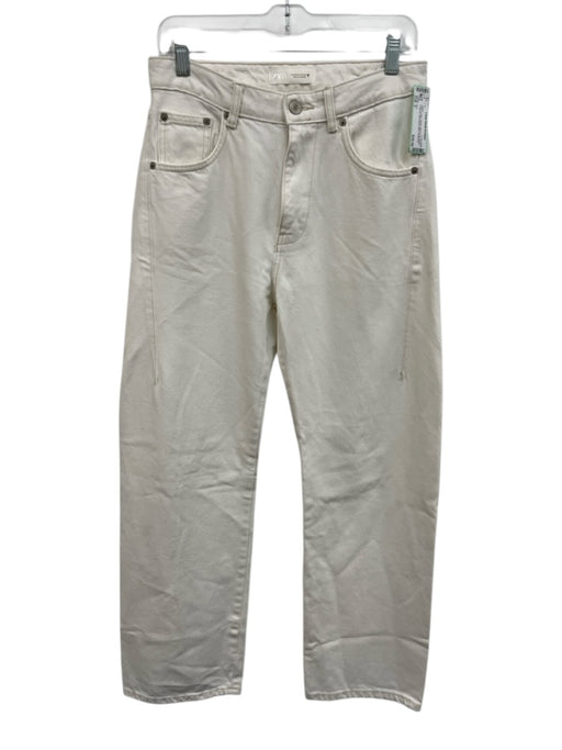 Zara Size 2 White Cotton Denim Barrel Leg Button & Zip Fly Jeans White / 2