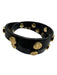 Tory Burch Black & Gold Tone Leather Logo Studs Wrap Peg Clasp Bracelet Black & Gold Tone