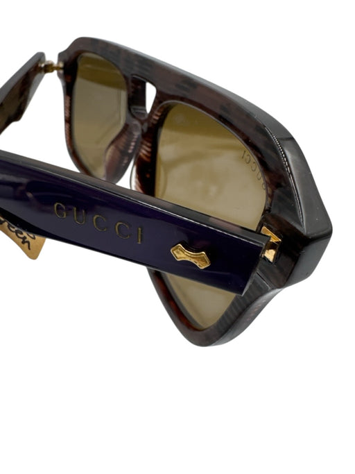 Gucci Purple Acetate Tinted Lens Flat Top Gold Tone Details Aviator Sunglasses Purple
