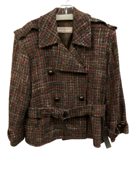 Yves Saint Laurent Size 38 Brown, Red & Blue No Fabric Tag Wool Feel Jacket Brown, Red & Blue / 38