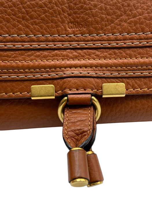 Chloe Cognac Brown Leather Flap Snap Button Accordion Continental Wallets Cognac Brown