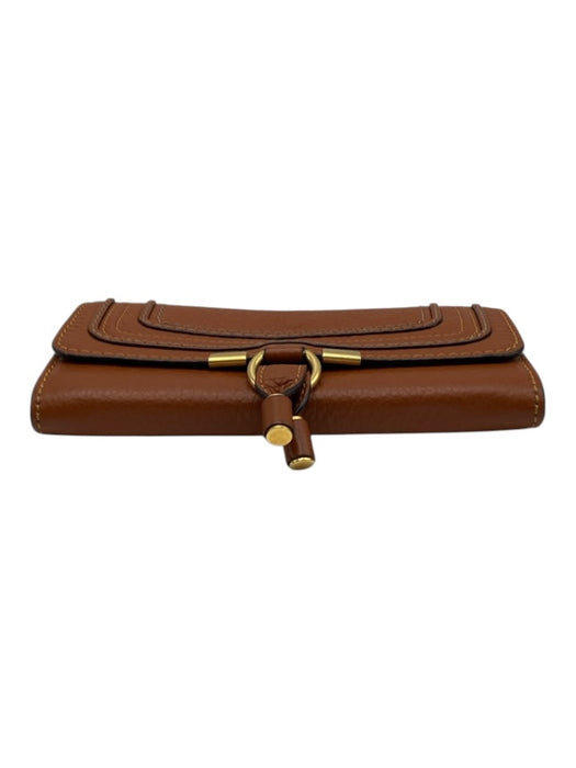 Chloe Cognac Brown Leather Flap Snap Button Accordion Continental Wallets Cognac Brown