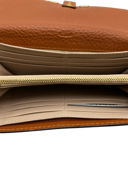 Chloe Cognac Brown Leather Flap Snap Button Accordion Continental Wallets Cognac Brown