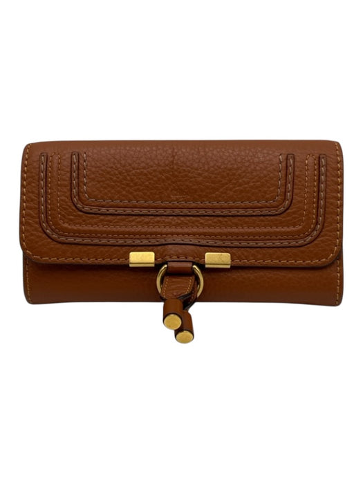 Chloe Cognac Brown Leather Flap Snap Button Accordion Continental Wallets Cognac Brown