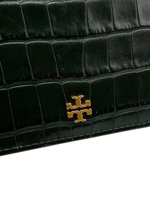 Tory Burch Dark Green & Blue Leather Croc Embossed Snap Button Close Wallets Dark Green & Blue
