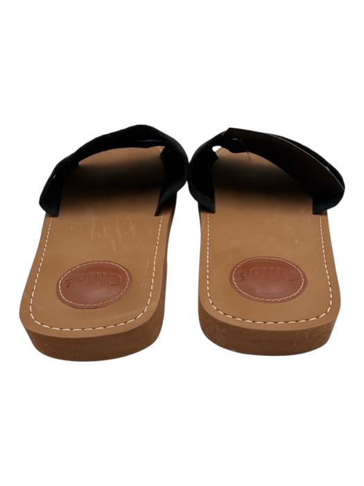 Chloe Shoe Size 39 Black, White & Brown textile upper Logo Slide Mule Sandals Black, White & Brown / 39