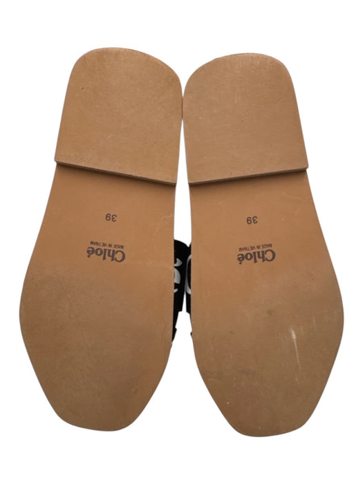 Chloe Shoe Size 39 Black, White & Brown textile upper Logo Slide Mule Sandals Black, White & Brown / 39