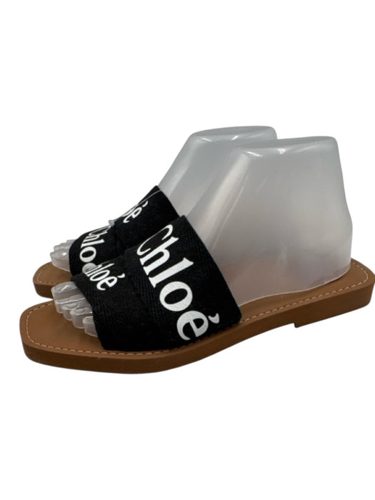 Chloe Shoe Size 39 Black, White & Brown textile upper Logo Slide Mule Sandals Black, White & Brown / 39
