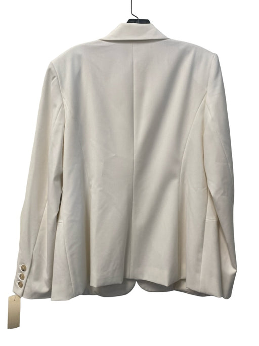 CHAUS Size 14 White Polyester 1 Button Faux Pockets Deep V Evening Blazer White / 14