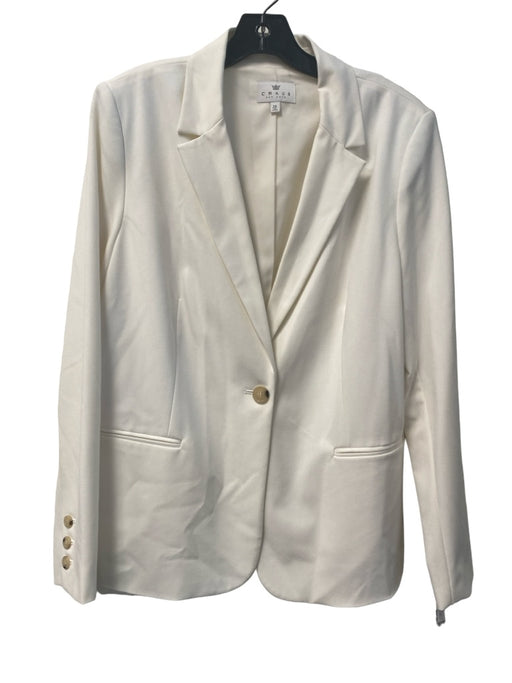 CHAUS Size 14 White Polyester 1 Button Faux Pockets Deep V Evening Blazer White / 14