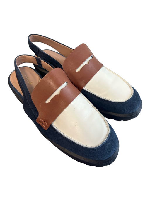 Cole Haan Shoe Size 8.5 Navy & Brown Leather Suede Slingbacks Almond Toe Shoes Navy & Brown / 8.5
