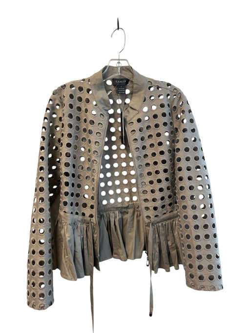 Gracia Size L Gray Cotton Blend Zip Front Fringe eyelet Jacket Gray / L