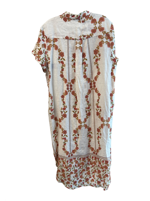 Saks Fifth Ave Size XL White & Multi Linen Short Sleeve Floral Print Dress White & Multi / XL